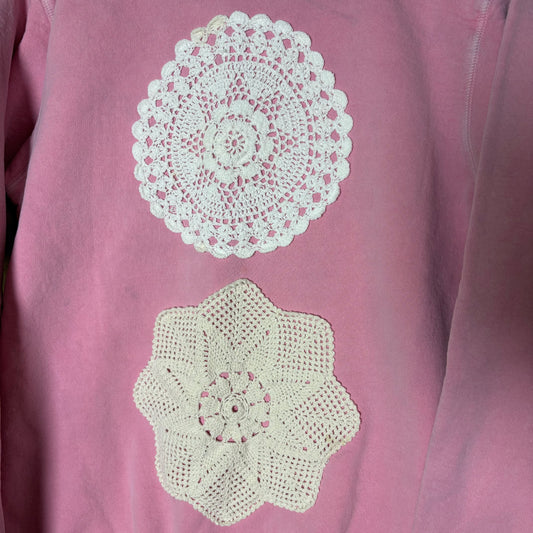 M Pink Vintage Doily Sweater