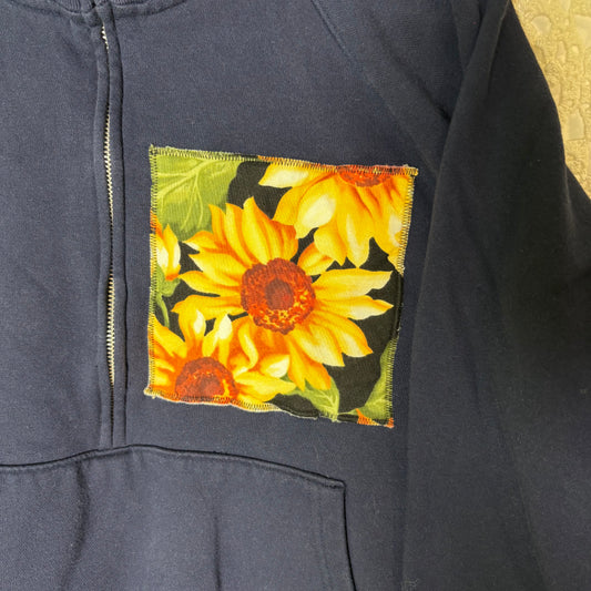 L/XXL Navy Sunflower Patch Cropped Quarter Zip