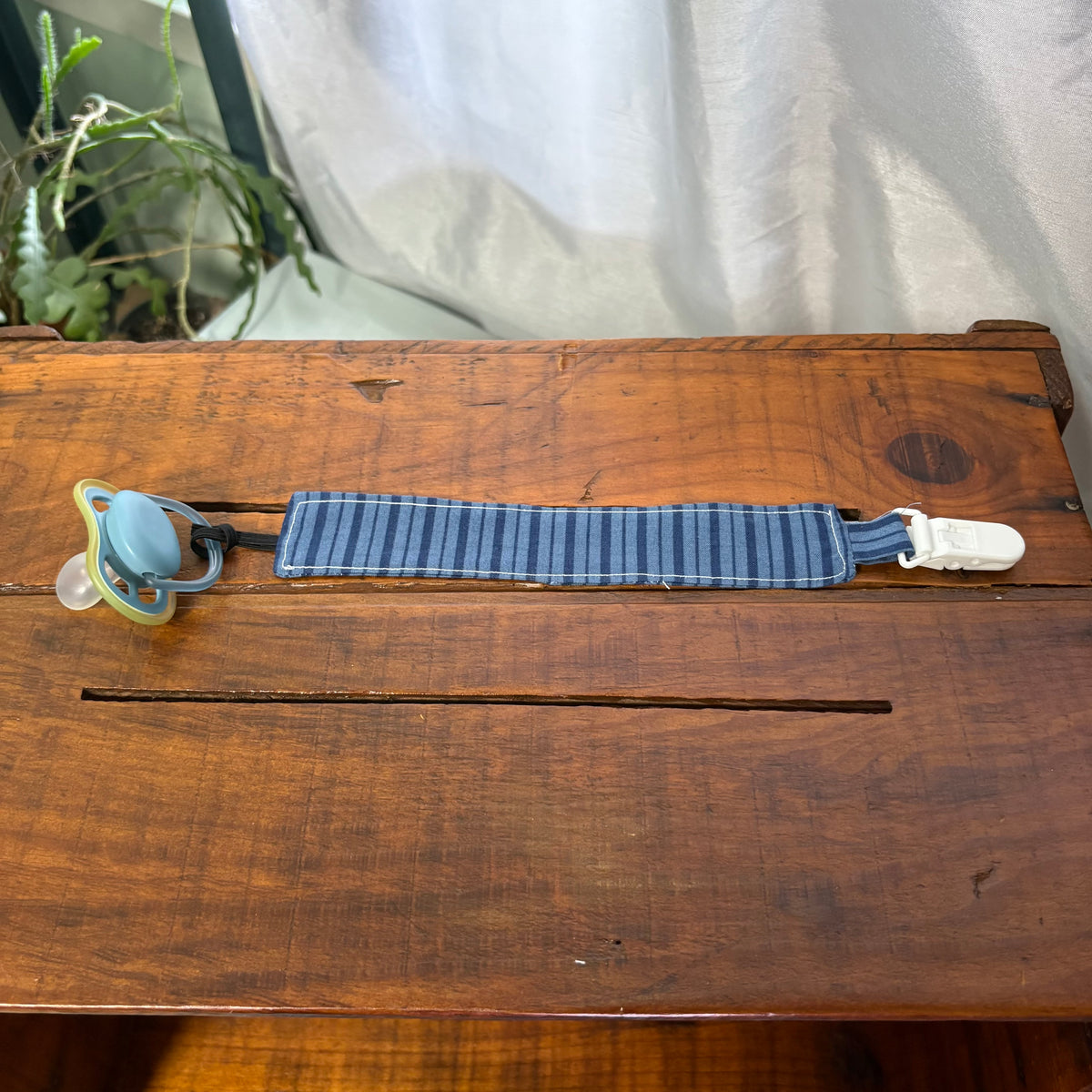 Blue Stripes Pacifier Clip