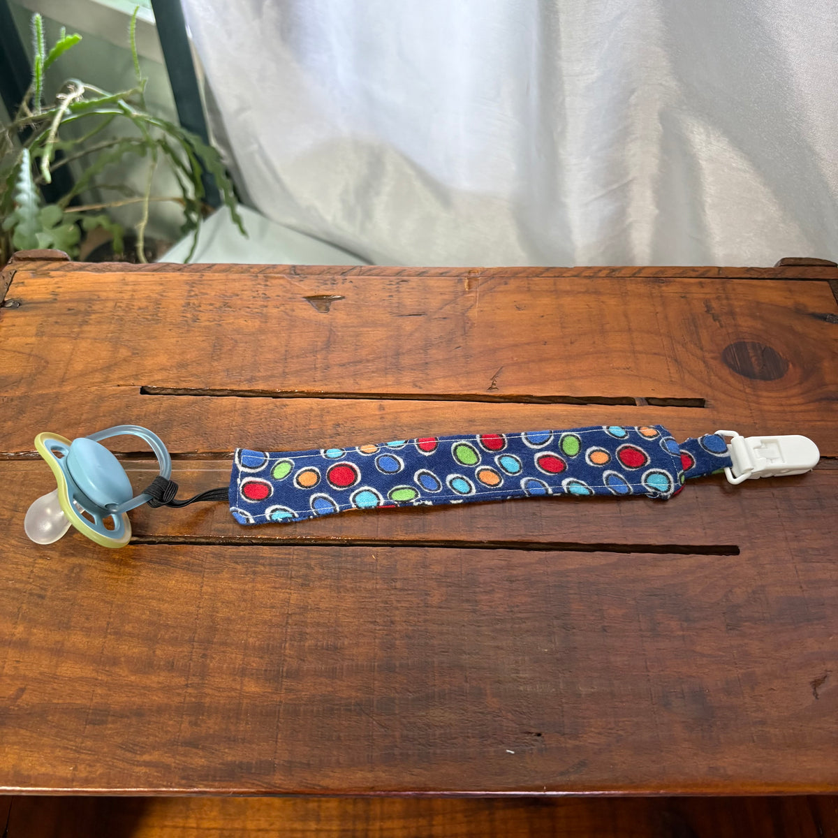 Blue Dots Pacifier Clip