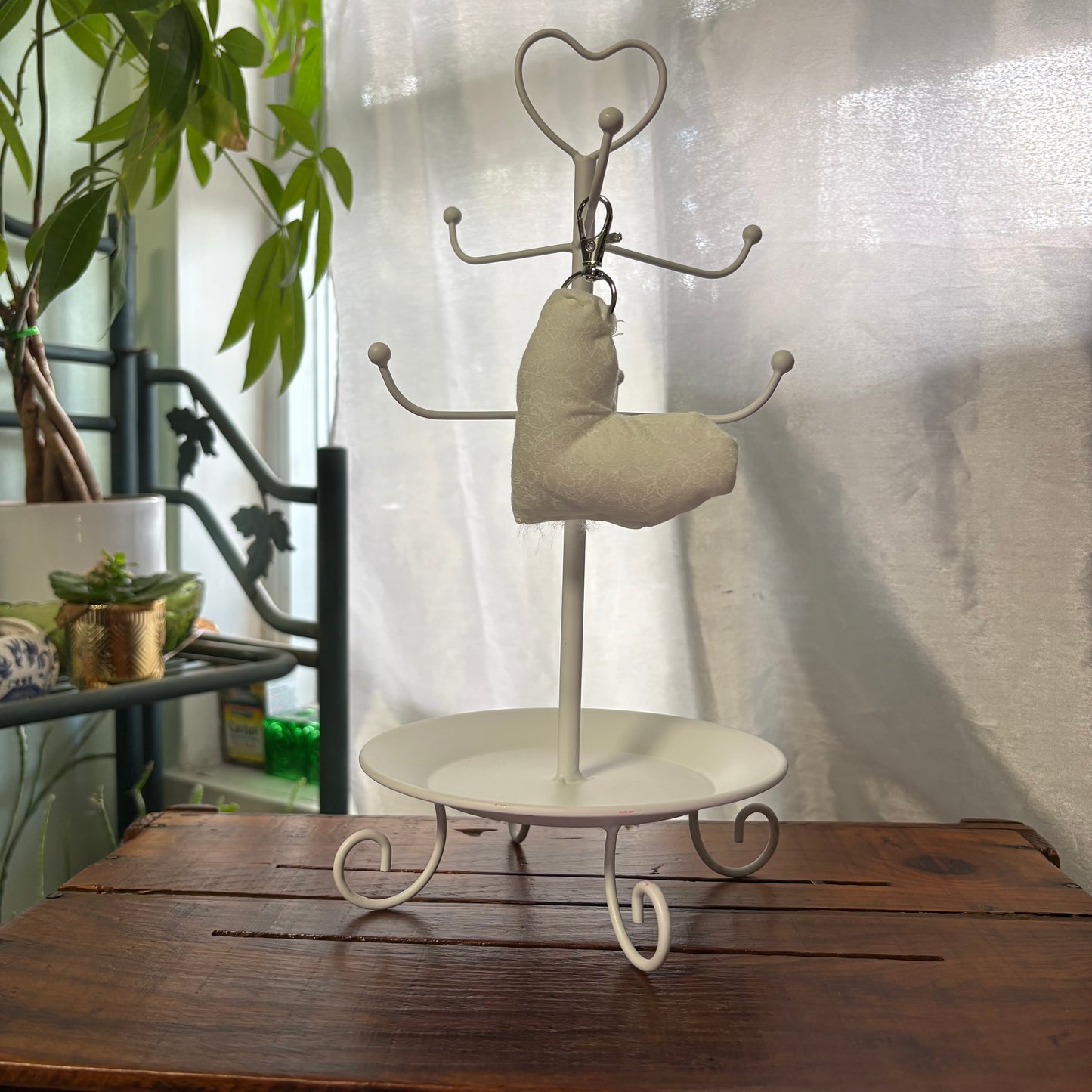 White Stuffed Heart Keychain Charm