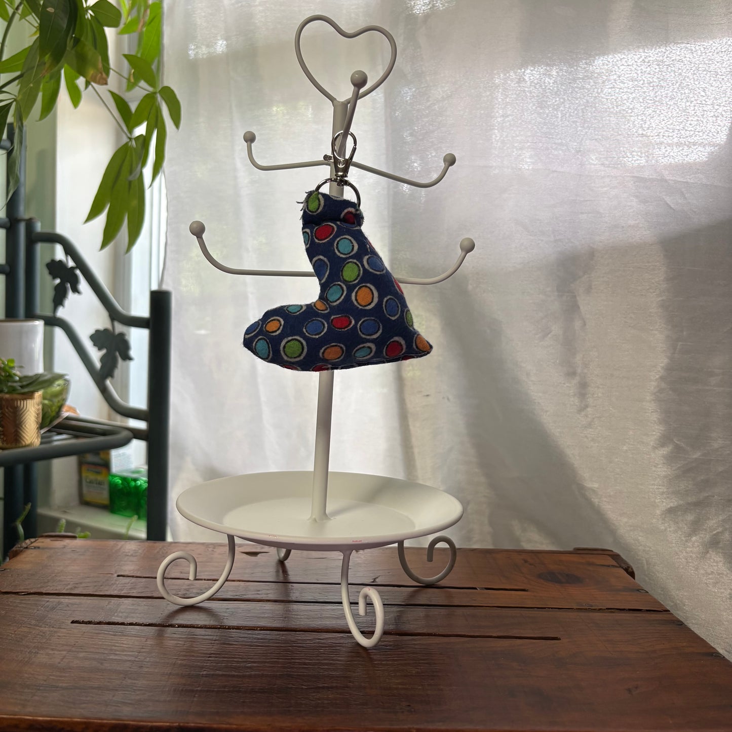 Blue Dots Stuffed Heart Keychain Charm