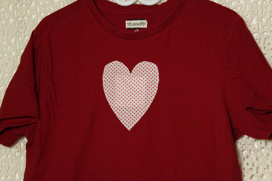 L Red Love Hearts Patch Tee