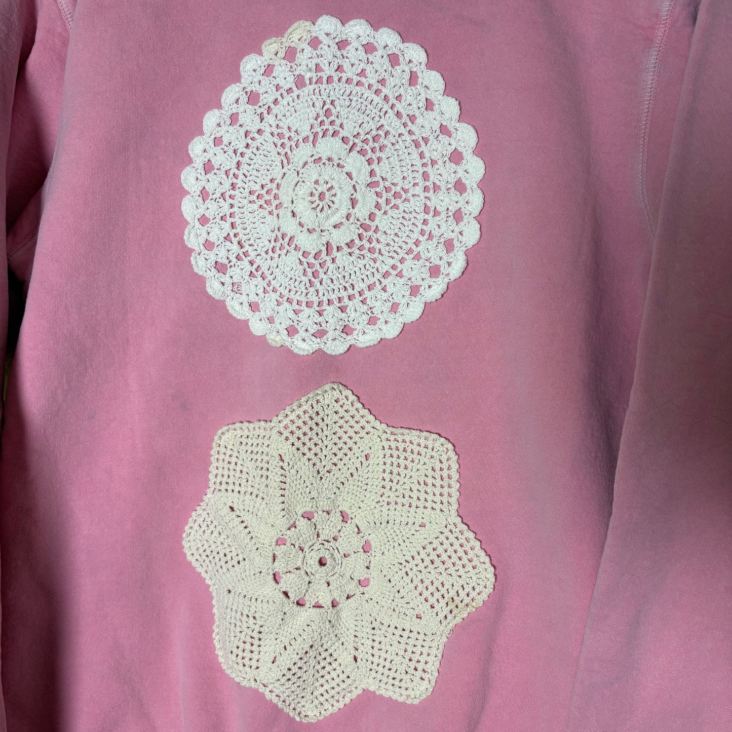 M Pink Vintage Doily Sweater