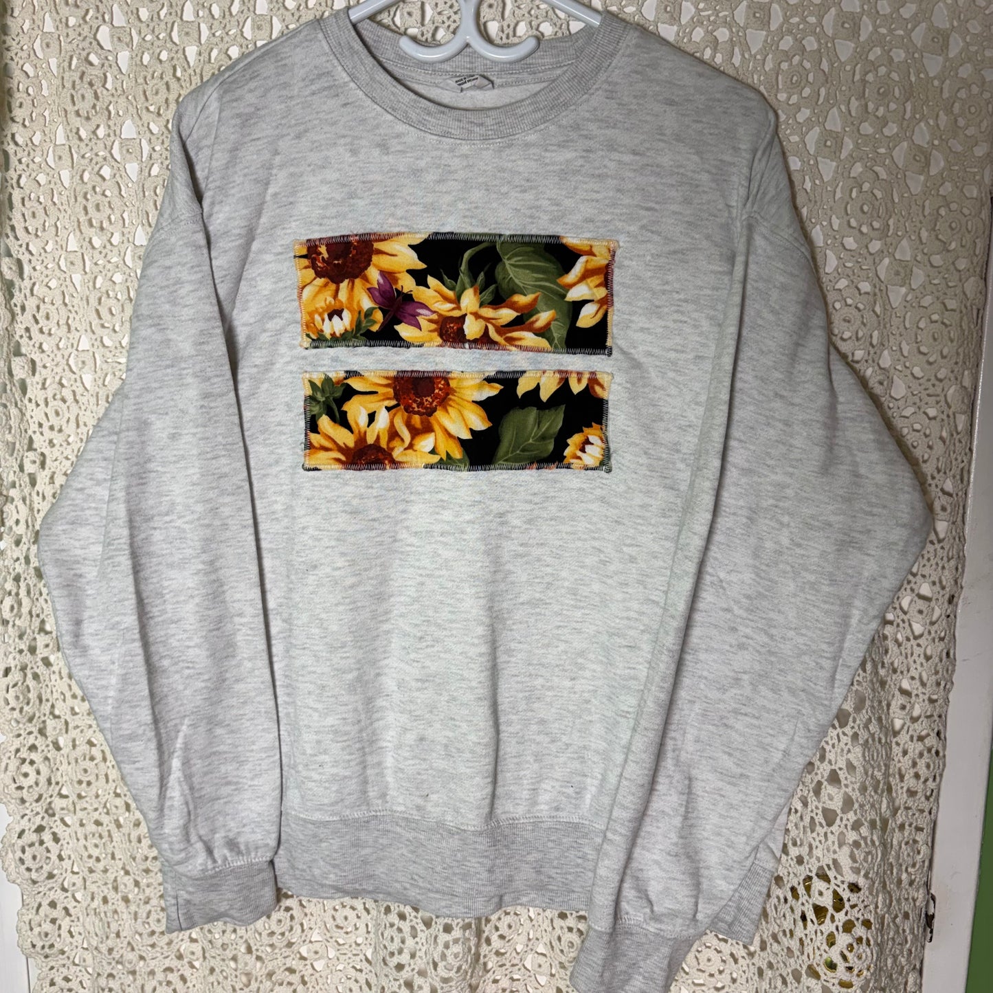 M Grey Sunflower Patch Crew Sweater