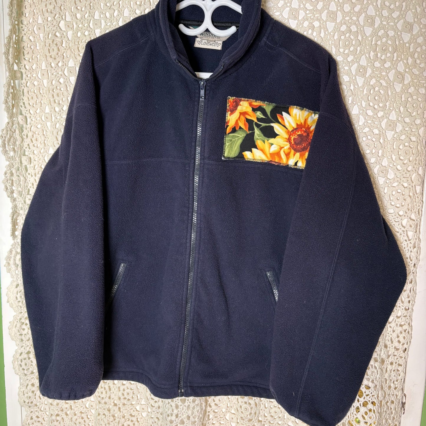 M Navy Sunflower Fleece Zip Sweater