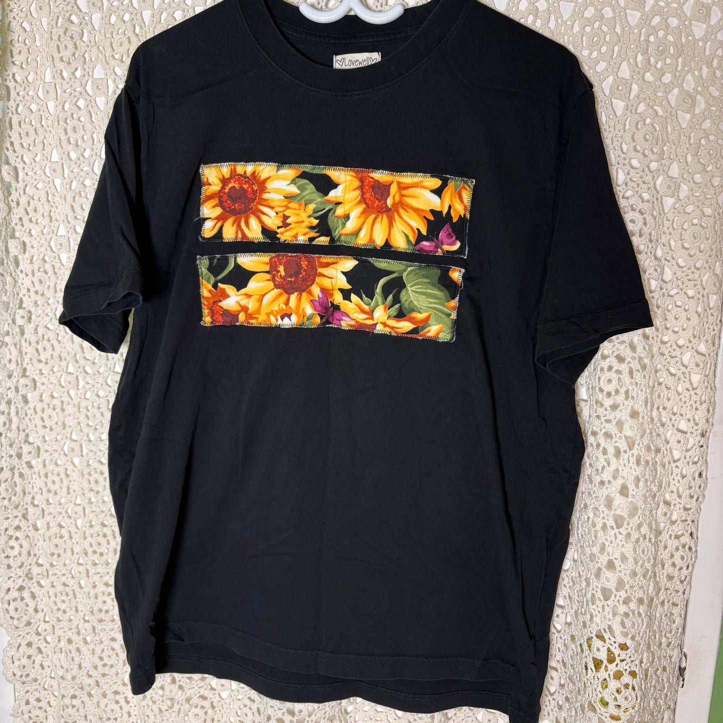 L Black Sunflower Patch Tee