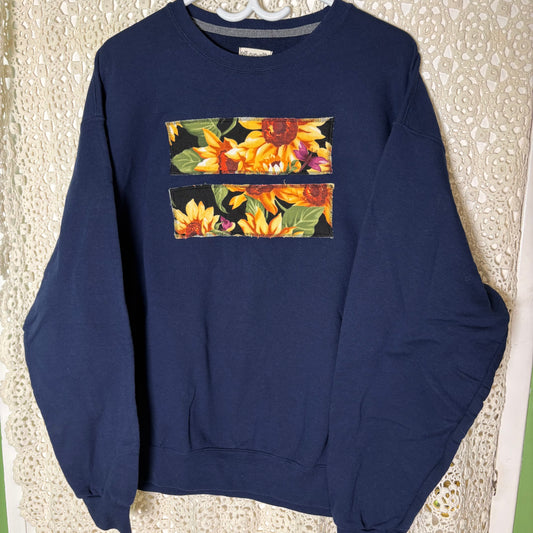 XL Navy Sunflower Patch Crew Sweater