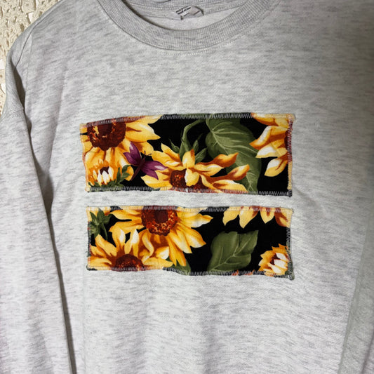 M Grey Sunflower Patch Crew Sweater