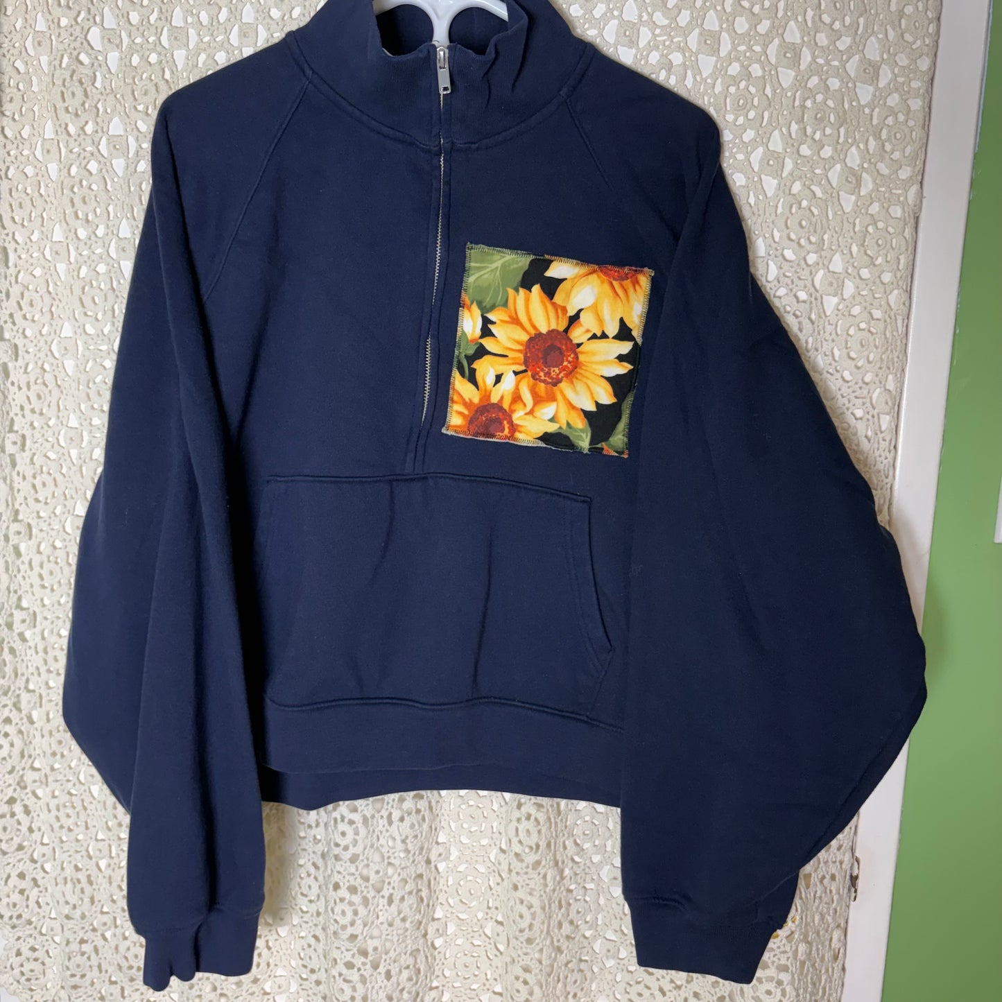 L/XXL Navy Sunflower Patch Cropped Quarter Zip