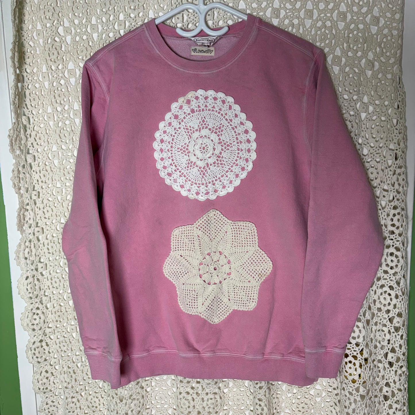 M Pink Vintage Doily Sweater