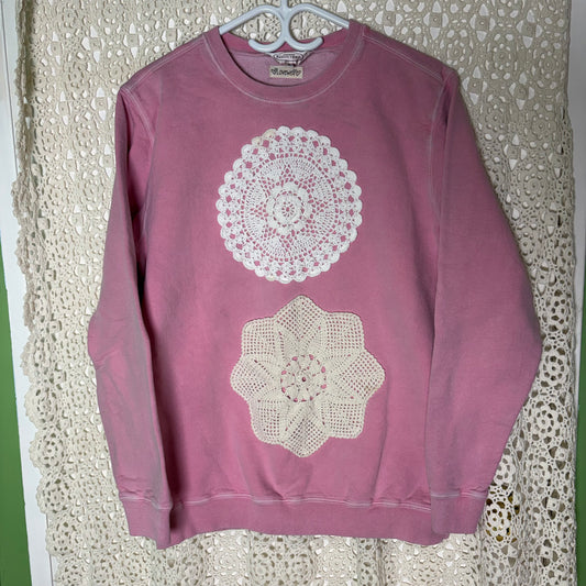 M Pink Vintage Doily Sweater