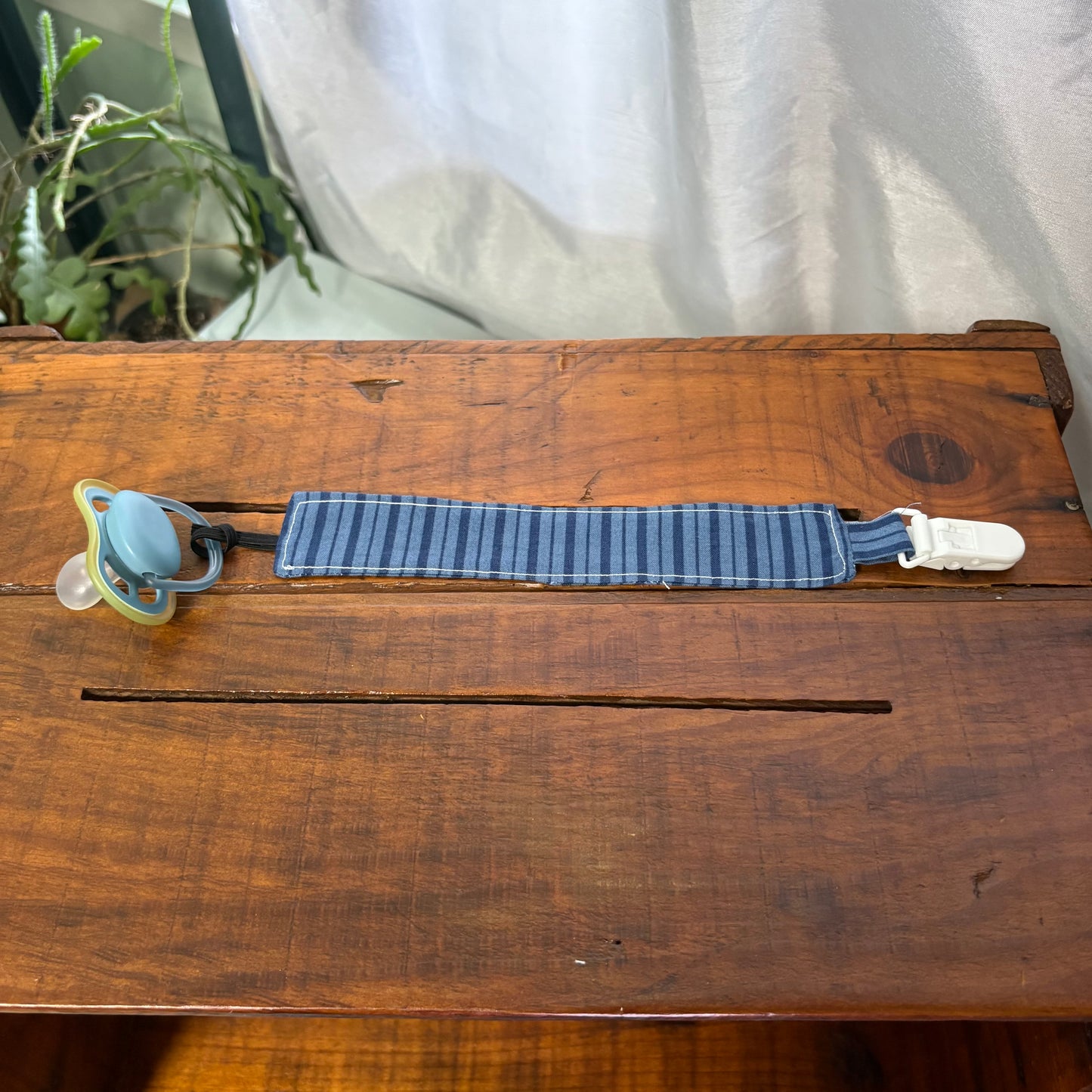 Blue Stripes Pacifier Clip