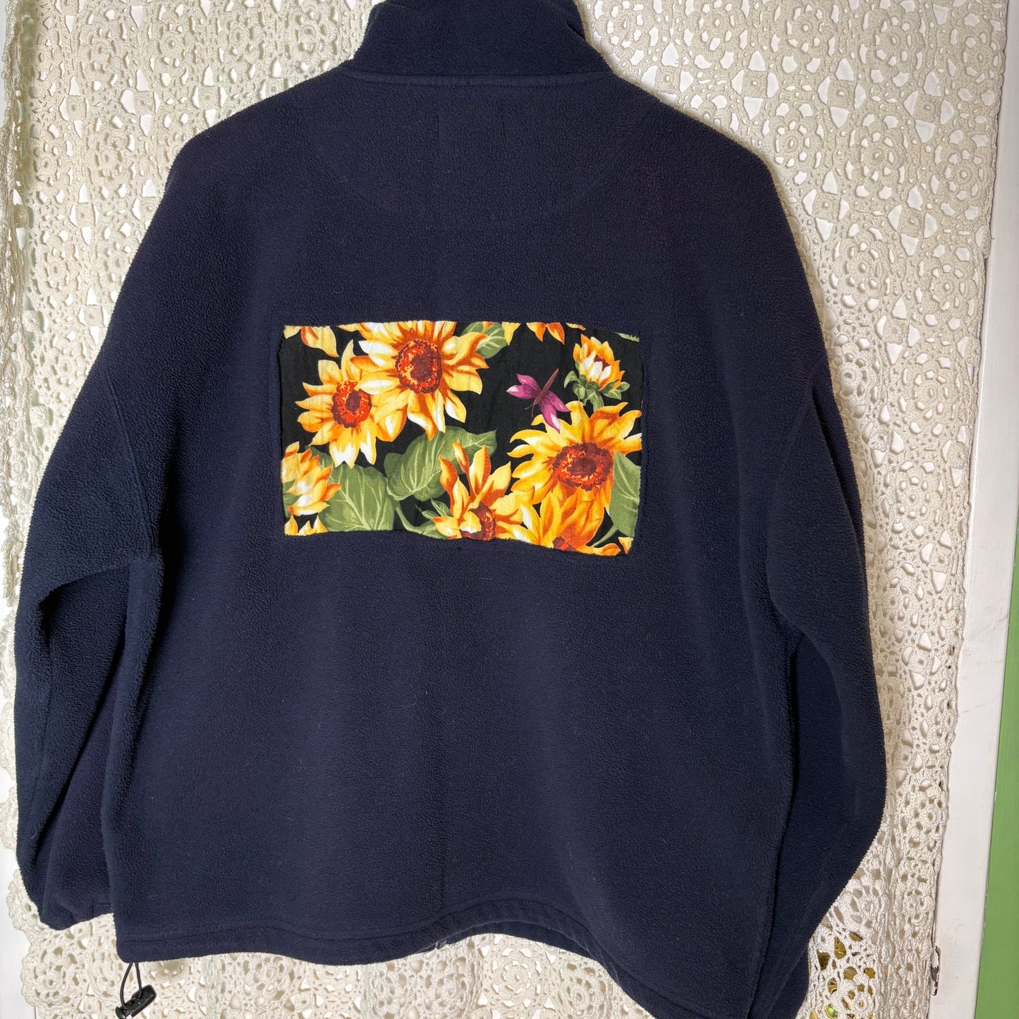 M Navy Sunflower Fleece Zip Sweater