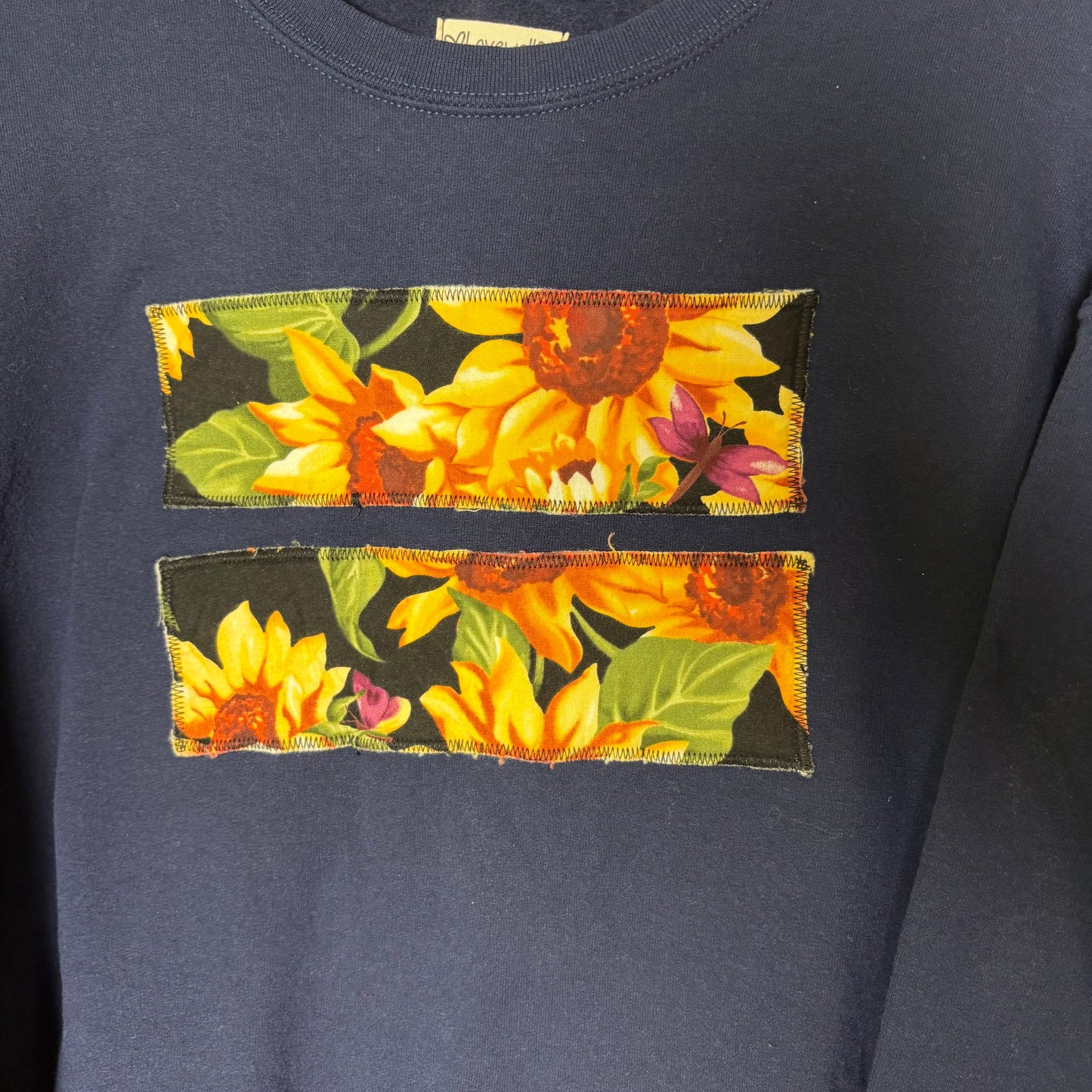 XL Navy Sunflower Patch Crew Sweater
