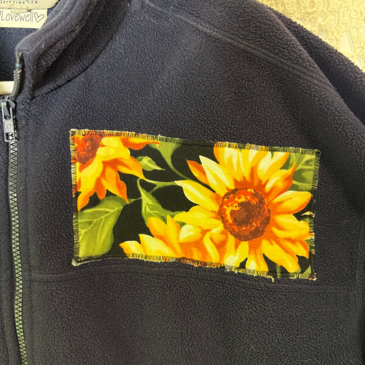 M Navy Sunflower Fleece Zip Sweater
