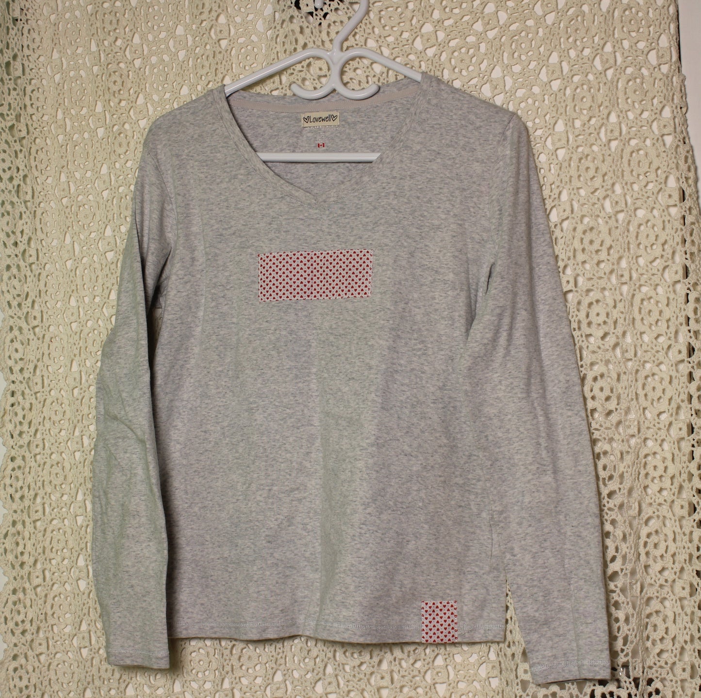 L Grey Hearts Patch Long Sleeve