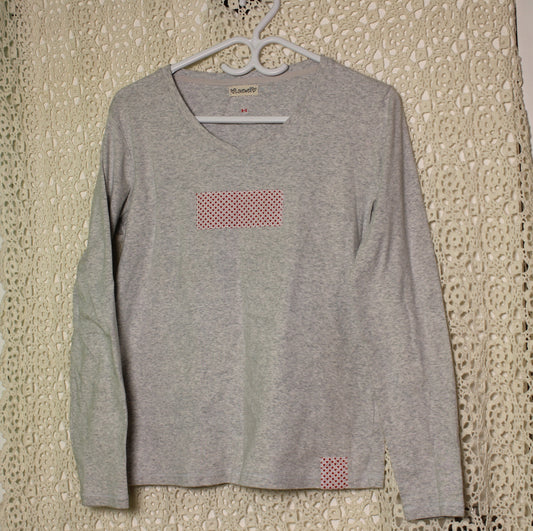L Grey Hearts Patch Long Sleeve