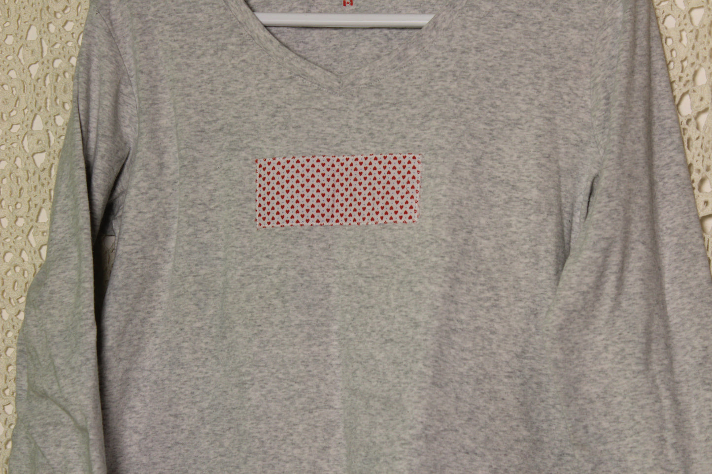 L Grey Hearts Patch Long Sleeve