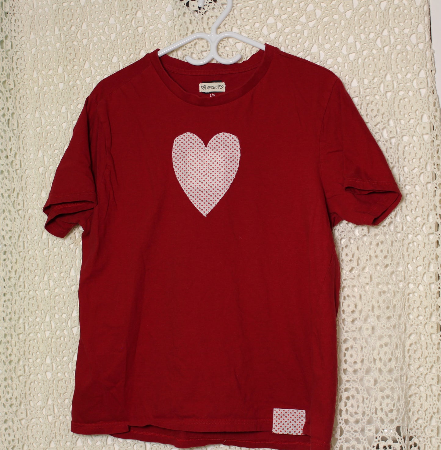 L Red Love Hearts Patch Tee