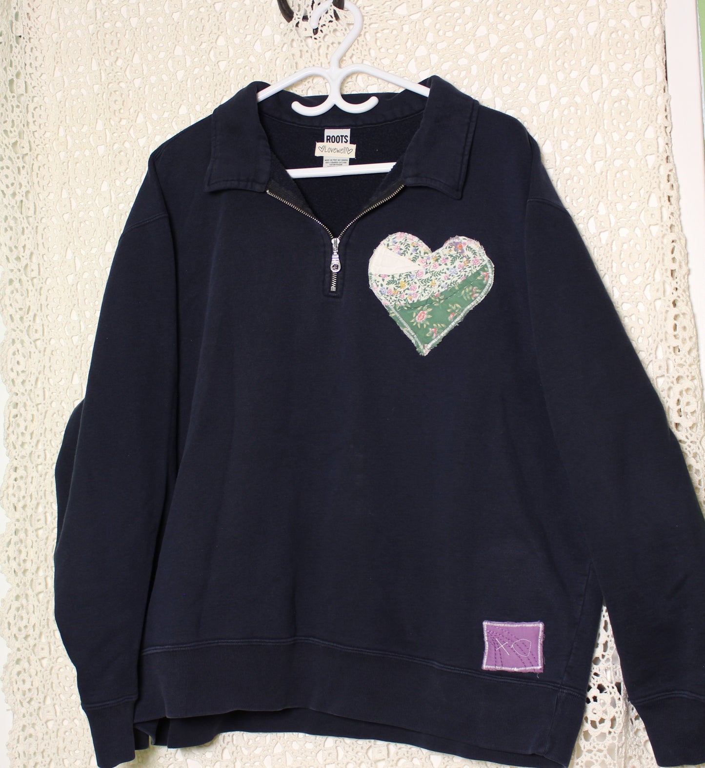 XL XO Green Heart Patch Quarter Zip