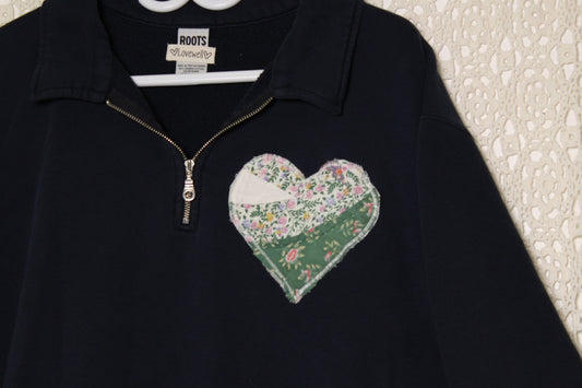 XL XO Green Heart Patch Quarter Zip