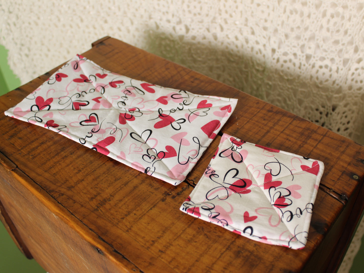 Love Hearts Mug Rug & Coaster Set