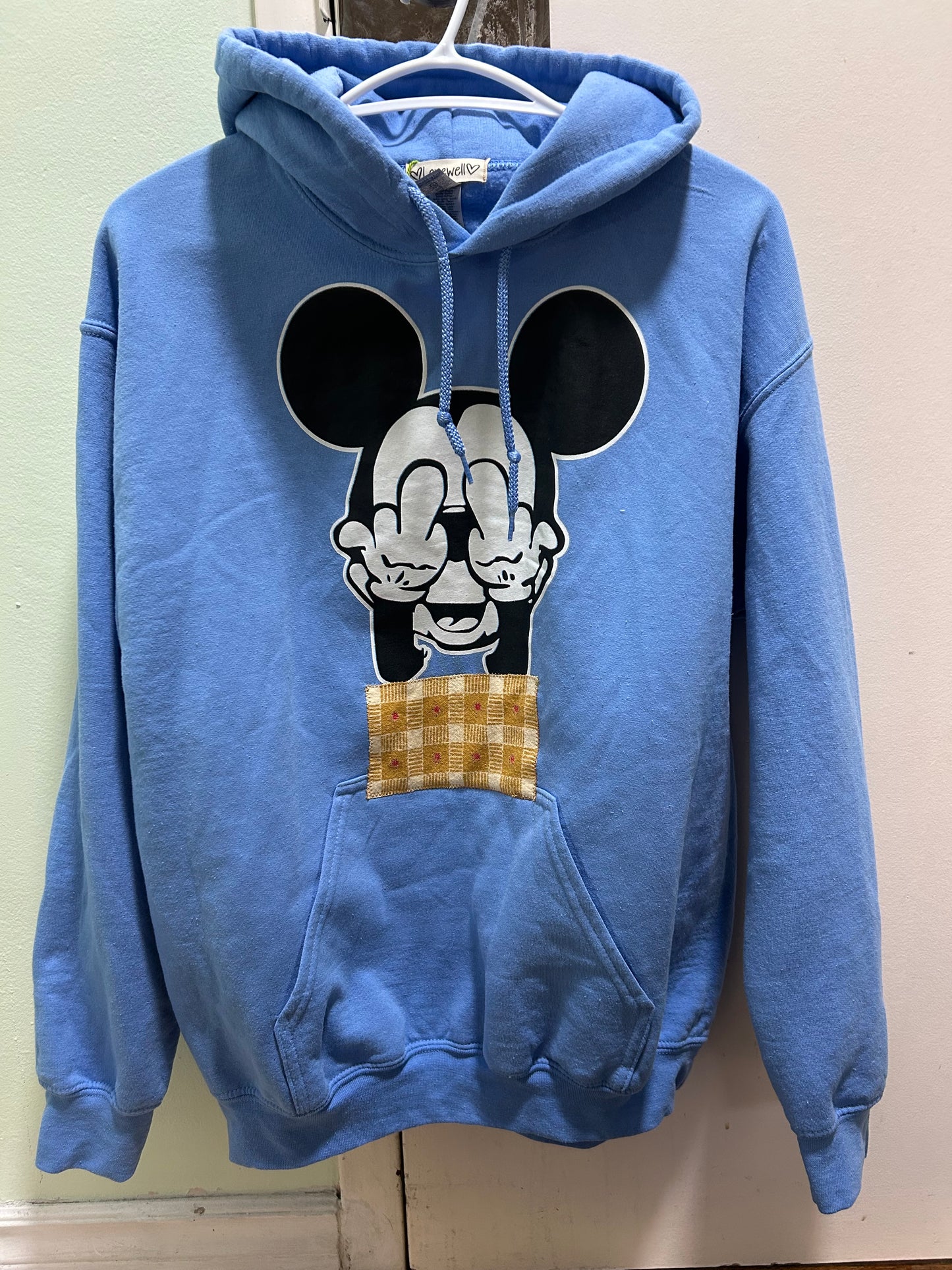 M/L Flipping The Bird Mickey Patch Hoodie