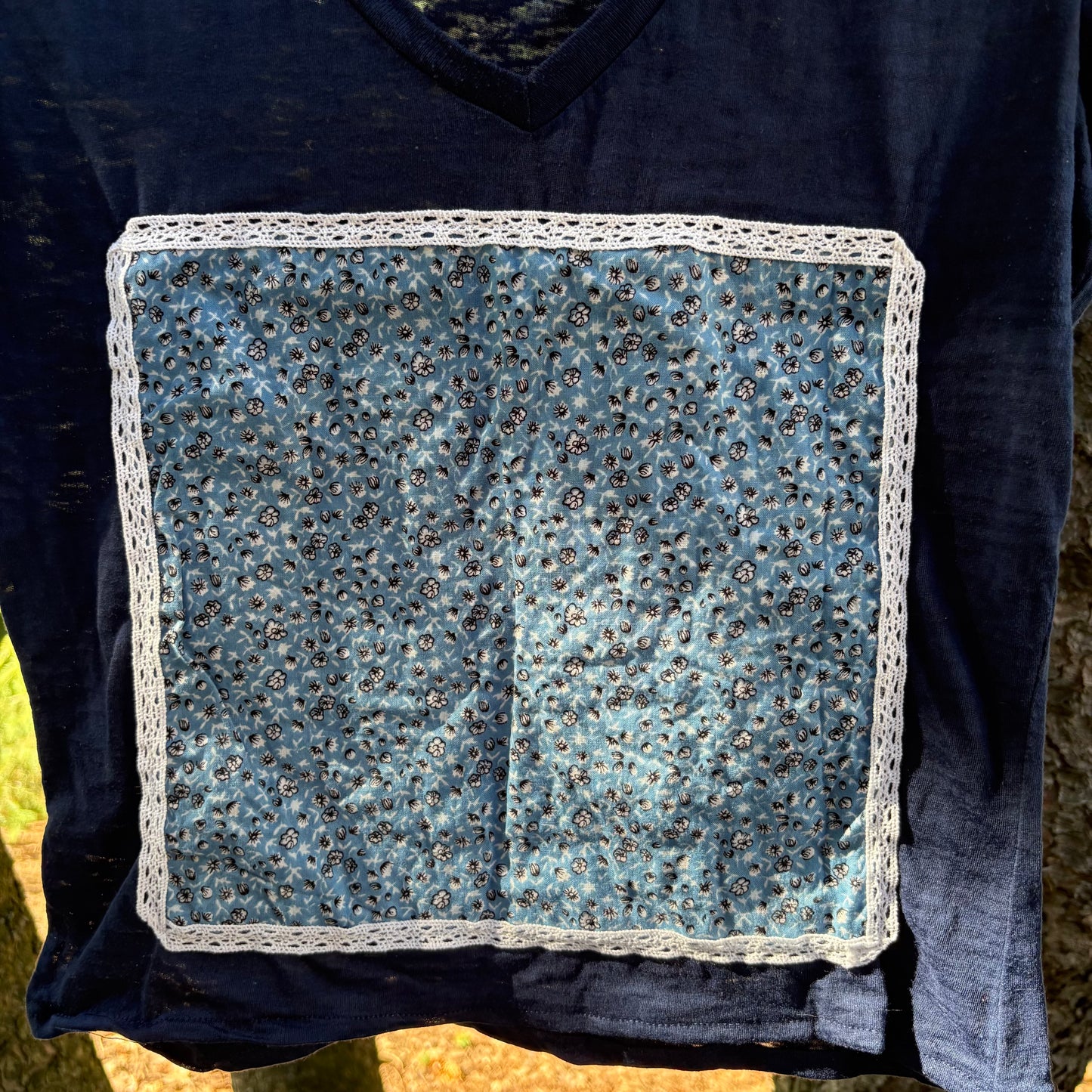 M Navy Floral Patch Tee