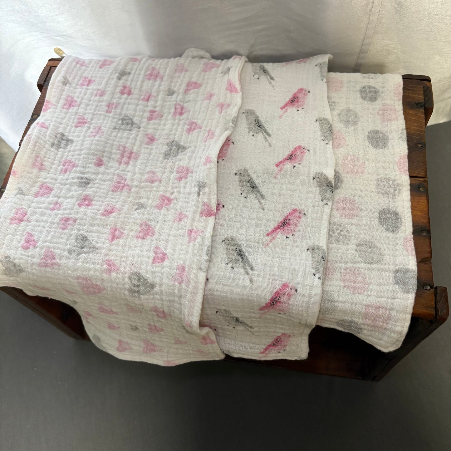 Parrot+Hearts+Dots Baby Burp Cloth Bundle